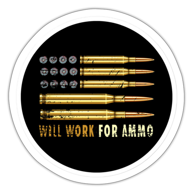 Will Work For Ammo Decal - white matte